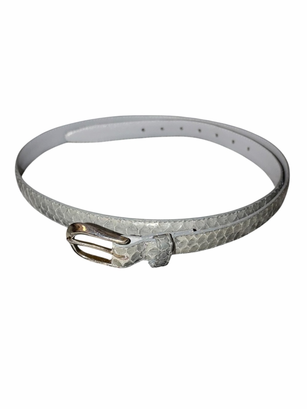 Vintage Genuine Snakeskin Grey Skinny Belt Silver Buckle Exotic Snake Leather XL
